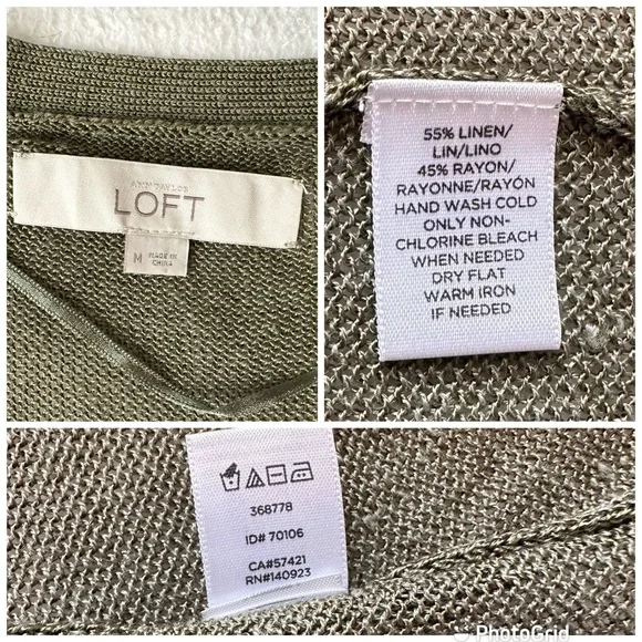 Loft Linen Rayon Blend Olive Green Cardigan No Closure Sage Army, size Medium - Picture 16 of 16